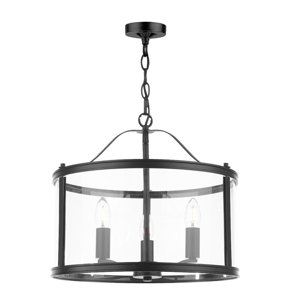 (image for) Laura Ashley Harrington 3 Light Pendant Matt Black and Glass